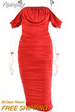 Yipinpay Off Shoulder Pleated Sexy Dress Women Fashion Strapless Summer Party Dress Backless Beach Ladies Casual Dresses 2023