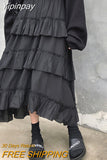 Yipinpay Black Long Skirts Women Gothic High Low Ruched Ruffle High Waist Asymmetrical Midi Skirt Korean Fashion Fairy Grunge