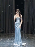 Elegant Mermaid Off The Shoulder Sequin Silver Prom Dresses Party Dress Summer 22th Birthday Outfits 18th Birthday Dresses HZ1214
