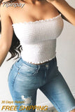 Yipinpay Women Crop Top Tube Top 2023 Summer Fashion Strapless Women T Shirt Slim Wasit Skinny Summer Top Pure Color Ruffles Camis