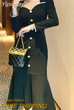 Yipinpay Fashion Black Elegant Dress Office Lady 2023 Autumn Vintage Midi Dress Women Casual Long Sleeve Evening Party Dress Button