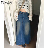 Yipinpay Vintage Long Denim Skirt Woman Jean Skirts For Ladies A Line
