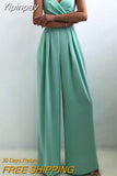 Yipinpay Chiffon Sexy Joker Solid Elegant Spaghetti Strap European and American Women's High Waist Wide Leg Jumpsuits