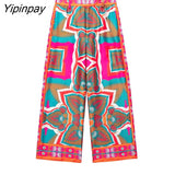 Yipinpay Women Fashion Print Autumn Shirts+Long Pants Set New 2023 Female 3PCS Sets Casual Top With Belt Street Outwear Mujer