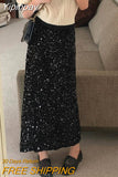 Yipinpay Straight Back Split Pink Sequin Skirt Women A Line Vintage Wrap Hip Midi Faldas Jupe Vintage Skirts Long Y2k Skirt