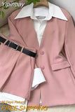 Yipinpay Suits Fake Two Blazers Pink Shirts 2 Piece Sets Womens Outifits Wide Leg Short Pants Fashion Jacket Chic Black Shorts Sets