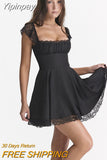 Yipinpay Elegant Party Dresses for Women Y2k Clothes Sexy Summer Daily Rave Outfits New Lovely Lace Patchwork Short Dresses