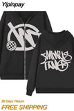 Yipinpay Zipper Hoodie Minus Two Pattern Printing Solid Color Oversized Clothing 2023 New Punk Harajuku Leisure Best Selling Hoodie