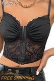 Yipinpay Women Sleeveless Camisole with Adjustable Bandage Lace Backless Sexy Mesh Perspective Summer Clothing Club Wear