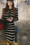Yipinpay Casual Retro Wild Thin O Neck Long Sleeve Striped Cardigan Knitted Coat Crop Wrap Hip Sexy Spaghetti Strap Dress Mini