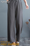 Yipinpay Spring Summer Literary Vintage Cotton Linen Women's Pants Loose Oversized Wide Leg Pants High Waist Linen Pants Trousers