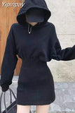 Yipinpay Sweatshirt Knitted Dress Mini Black Long Sleeve Cotton Winter Vestido Corto Casual Korean Harajuku Fall 2023 Robe Femme