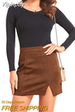 Yipinpay Women's Bag Hip Short Skirt High Waist Zipper Autumn Winter A-line Solid Color/Leopard Print Skirt