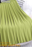 Yipinpay Women Pleated Skirt Solid Color Casual Slim A-line Fashion Elastic Waist Midi Skirts Girls White Green Spring Summer