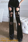 yipinpay Flare Pants Lace Up Trousers Women Hollow Out High Waist Pant Women Chic Wide Leg Pant Solid Strechy Streetwear Black Pants