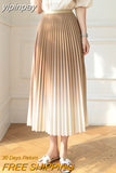 yipinpay Korean High Waist Pleated Skirt Woman Gradient Chic Slim Summer A-line Skirts Girls New Fashion Pink Long Midi Faldas