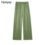 Yipinpay Fashion Spring Summer Blouse Pants Sets Suit 2023 Casual Silk Soft Short Shirts Elastic Waist Pants Outwear
