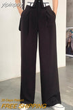 yipinpay Women's Fashion Black Self Cultivation Suit Pants High Waist Straight Mopping Pants Casual Thin Wide Leg Trouser Ladies Spring