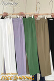 Yipinpay Summer Women Wide Leg Pants Elegant Pleated Casual Korean Loose Baggy Straight Pant Female Black Green Suit Trousers