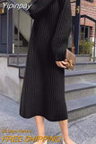 Yipinpay Vintage Long Knitted Dress Women Autumn Elegant Warm Black Sweater Dress Female Casual Bodycon Chic Fashion Y2k Dress New