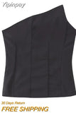 Yipinpay 2023 Black Corset Top Woman Asymmetric Off Shoulder Tops For Women Red Backless Bustier Top Woman Party Night Sexy Tops