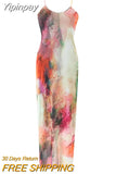 Yipinpay Tie Dye Tulle Long Dress Women Summer Slip Bodycon Dress 2023 Backless Sexy Summer Dresses Midi Evening Party Dresses