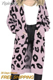 Yipinpay Autumn Winter Long Leopard Cardigan Women Knitted Sweater Oversized Coat Colorful Long Sleeve Women's Clothing Female Robe