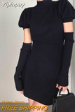 Yipinpay Knitted Bodycon Dress Sexy Puff Sleeve Sweater Mini Dress Women Evening Party One Piece Dress Korean Spring Clothing Chic