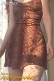 Yipinpay 90s Vintage Suspender Dress Brown Print Lace Strappy Backless Mini Sundress Fairy Grunge E-girl Aesthetic Short A-Line