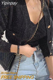 Yipinpay Fall Sexy Camisole Top + Cropped V Neck Black Cardigan Twist Knitted Coat Korean Chic Two Piece Sets Retro Winter Clothes