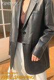 Yipinpay Black Leather Moto Jacket High Street Chic Loose Leather Suit Blazers Streetwear Ladies Fashion Trend Thin Biker Coat New