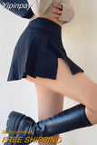 Yipinpay Sexy Split Pleated Miniskirt Women Preppy High Waist A-line Slim Micro Outdoor Sex Skirt Pants Summer Outfits Club Wear