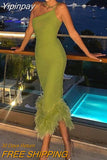 Yipinpay Green Short Cocktail Dresses Crepe Feather One Stripe Shoulder Mermaid dress Backless Prom Homecoming Gowns Dress Clubwear