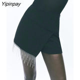 Yipinpay Women Chic Fashion Solid Tassel Shorts Spring Autumn Vintage High Waist Female Short Pants Mujer Side Zipper