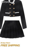 Yipinpay Autumn Vintage Suit Korean Fashion 2 Piece Dress Set Black Y2k Mini Skirt Woman + Elegant Crop Tops Casual Casual Clothing