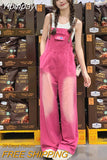 Yipinpay Pink Baggy Jeans Overalls For Women Wide Leg Pants Rompers Summer 2023 Casual Retro Denim Jumpsuit Trousers Female Playsuits