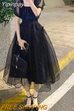 Yipinpay Black One Piece Dress Korean Short Sleeve Elegant Midi Dress Woman Party 2023 Summer Slim Casual Sexy Backless Dress