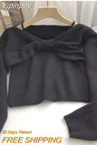 Yipinpay Bow Long Sleeve Sweater Women Slim Fit Simple Knitted Tank Tops Autumn Winter 2023 New Korean Chic Two Piece Set Y2k