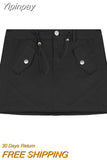 Yipinpay Cargo Skirt Short Women Summer Y2k Harajuku Drawstring Pocket Vintage High Waist Slim Mini Skirt Korean Style Streetwear