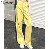 Yipinpay Classic Baggy Straight Jeans Femme High Waist Relaxed Fit Mom Jeans Women Streetwear Plus Size Yellow Denim Trousers