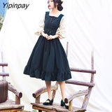 Yipinpay Autumn Winter Women Dress Vintage Lantern Sleeve Ruffles Tutu Dresses Sweet Lace-up High Waist Retro Female Bing