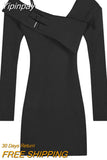 Yipinpay One Piece Dress Korean Fashion 2023 Winter Sexy Bodycon Y2k Mini Dress Woman Long Sleeve Solid Knitted Dress Slim Casual