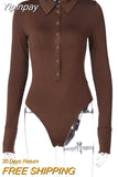 Yipinpay Mo Button Long Sleeve Bodysuit For Women Turndown Collar Skinny Body Suit Sexy Black Fashion Streetwear Female Bodysuits