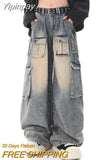 Yipinpay Y2k Jeans Women Hip Hop Retro Washed Baggy Cargo Pants Harajuku Casual Joker Straight Wide-Leg Pants Streetwear New