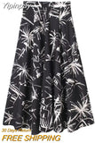 Yipinpay Print Black Long Skirts For Women Fashion 2023 High Waist Midi Skirt Sets Cape Style Beach Summer Skirt Woman Pleated Skirt