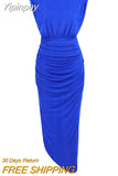 Yipinpay Summer Sexy Slim Temperament Dress Female Nightclub Pleated Side Split Hip Dress