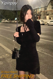 Yipinpay Spring Black Bodycon Dress Women Long Sleeve Vintage Sexy Dress Office Lady Evening PartyOne Piece Dress Korean Fashion