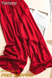 Yipinpay Summer Acetate Satin Women's Wide Leg Pants High Waist Casual Elegant Saggy Ice Silk Woman Trousers Loose Capris Pants