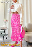 Yipinpay Elegant Women Zebra Printing Skirts Women Pink High Waist A-Line Skrits Office Ladies Satin Flowing Midi Skirts 2023