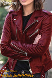 Yipinpay Short Jacket Solid Revers Female Moto Biker Jackets 2023 Punk Women Cool Faux Leather Jacket Long Sleeve Zipper Equipped
